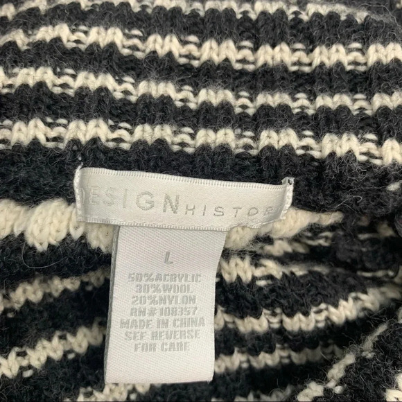 Design History Cowl Neck Sweater Woman Size  Large Black Stripe Wool Blend P/195 - Picture 7 of 10